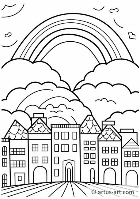 Página para colorir Arco-íris sobre uma Cidade